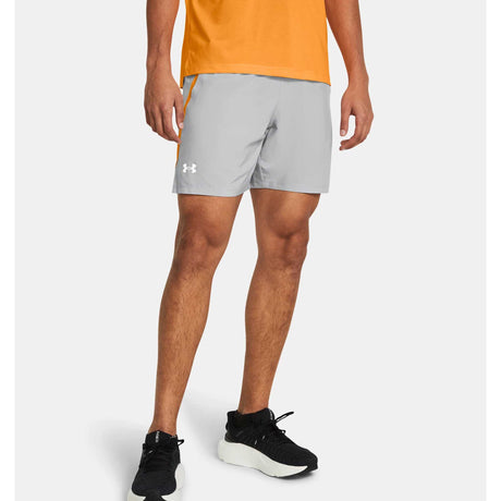 Under Armour Launch shorts homme 7 pouces face live - Mod Gray / Nova Orange / Reflective