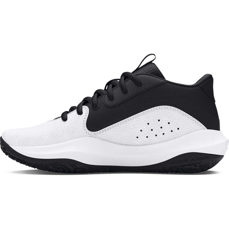 Under Armour Lockdown 7 chaussures de basketball pour enfant lateral - Blanc / Noir / Noir