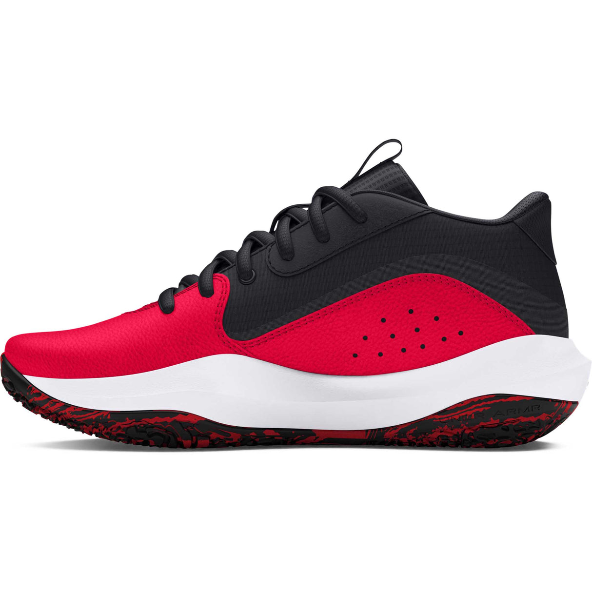 Under Armour Lockdown 7 chaussures de basketball pour enfant lateral - Rouge / Noir / Blanc