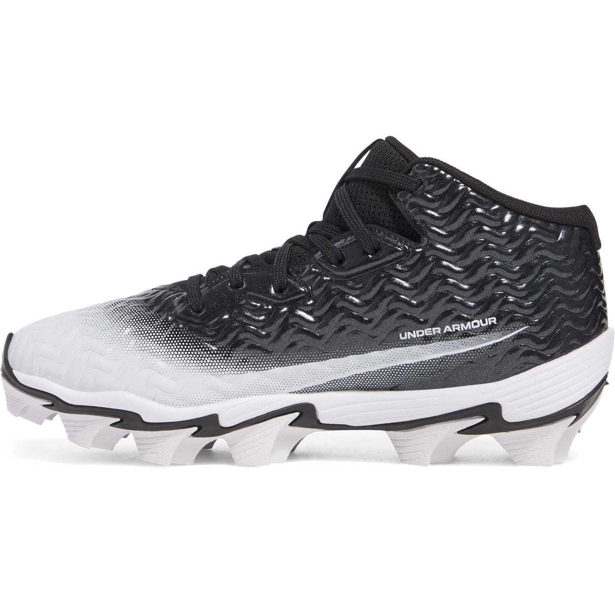 Under Armour Spotlight Hammer JR chaussures de football enfant lateral - Noir / Blanc / Blanc