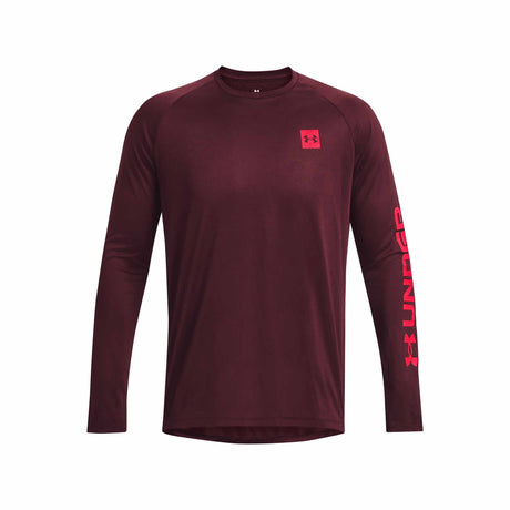 Under Armour Tech Print Fill Long Sleeve t-shirt de course pour homme - Dark Maroon