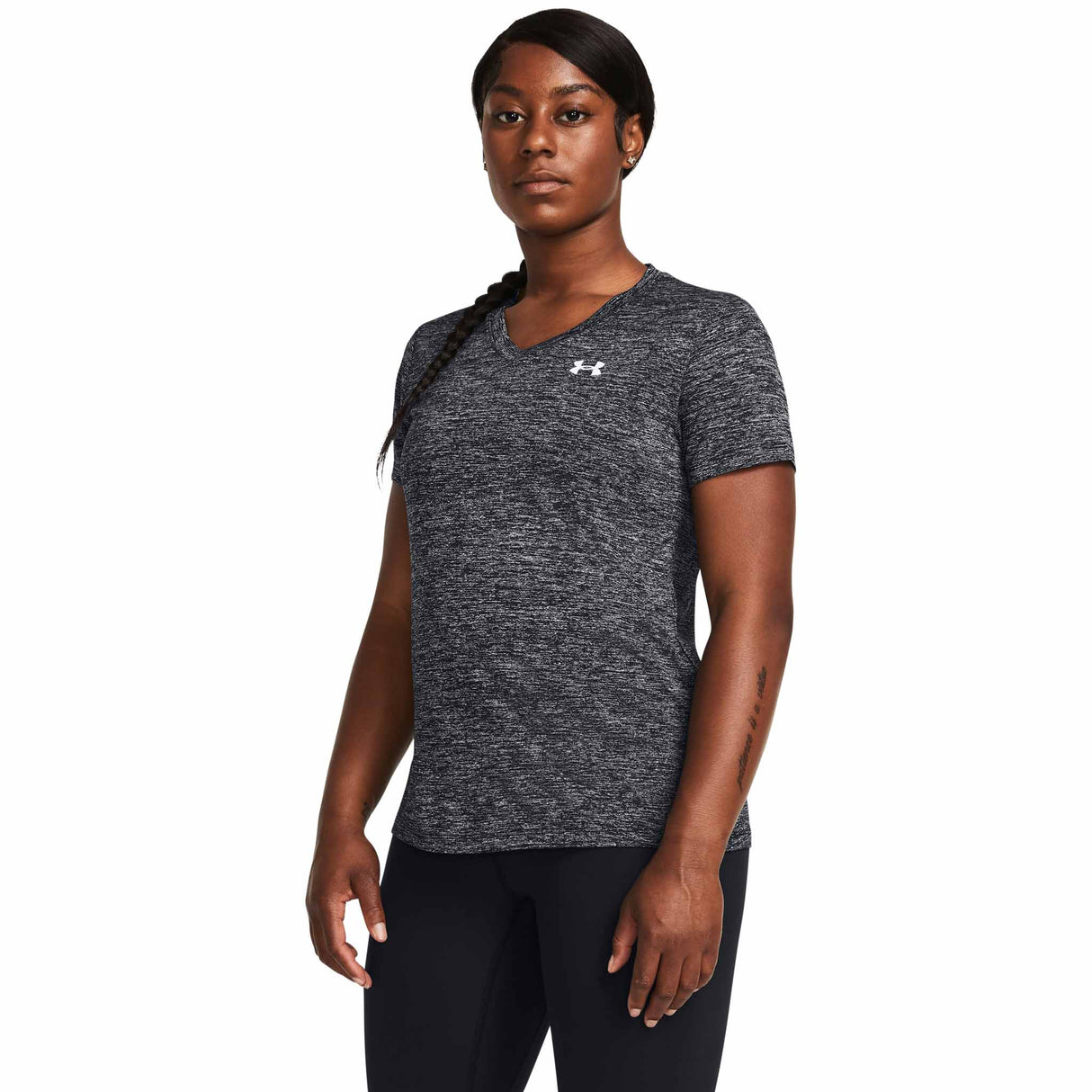 UA Tech Twist T-Shirt V Neck Femme -Noir / Blanc