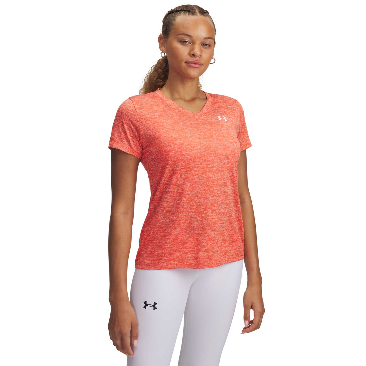 UA Tech Twist T-Shirt V Neck Femme -Fire / White