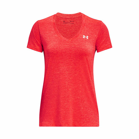 UA Tech Twist T-shirt col en V femme -Bêta / Grenade / Argent métallique