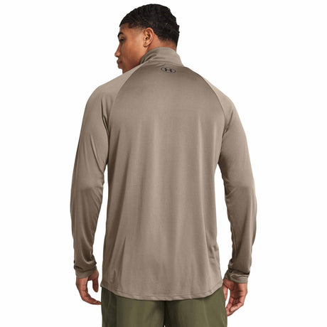 Under Armour Tech Half Zip chandail sport homme dos live - Taupe Dusk / Black