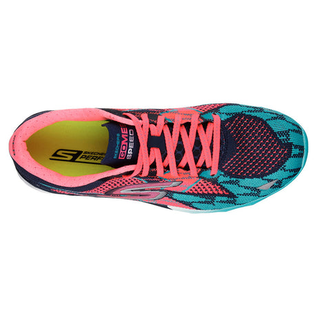 Soulier de course à pied femme Skechers GO meb Speed 4 bleu rose vue superieure