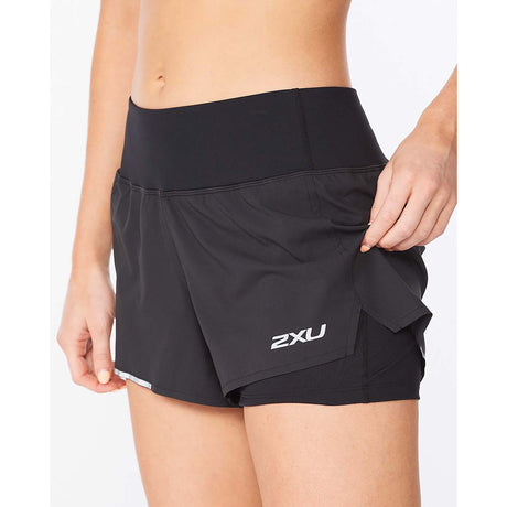 2XU Aero 3-Inch Shorts 2-en-1 de course à pied noir femme detail