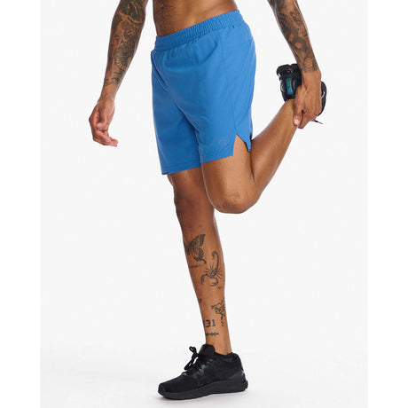 2XU Aero 7" shorts de course à pied starling medieval blue reflective homme lateral