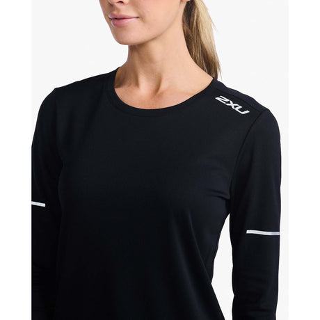 2XU Aero chandail à manches longues black silver reflective femme col detail