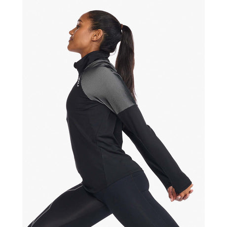 2XU Light Speed chandail manches longues 1/2 Zip noir réfléchissant femme lateral