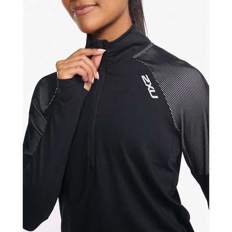 2XU Light Speed chandail manches longues 1/2 Zip noir réfléchissant femme fermeture eclair