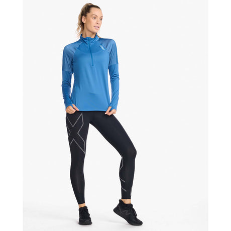 2XU Light Speed chandail manches longues 1/2 Zip starling réfléchissant femme face