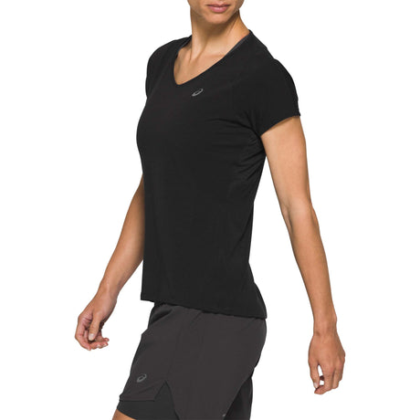 ASICS t-shirt noir a manches courtes a col en V pour femme lateral