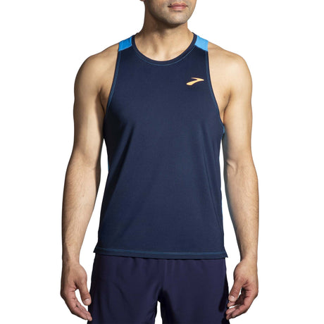 Camisole de course a pied Brooks Atmosphere Singlet 2.0 pour homme face -navy / spring break