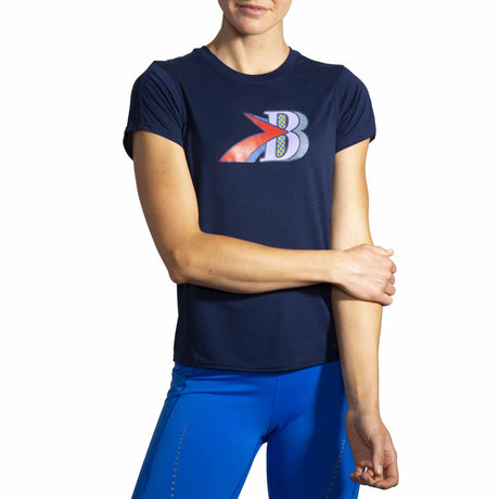 Brooks Distance Graphic T-shirt de course manches courtes pour femme - Navy / Brooks B