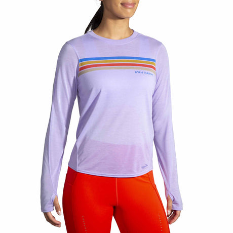 Brooks Distance Graphic t-shirt à manches longues pour femme - Heather Violet Dash / Stripe