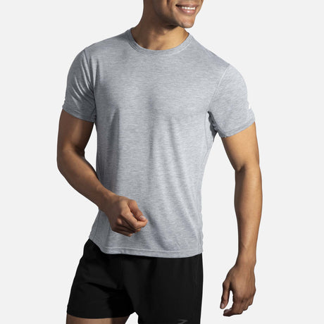 T-shirt Brooks DIstance de course a pied manches courtes heather ash pour homme action