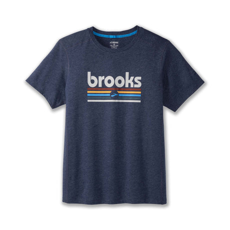 Brooks Distance 2.0 t-shirt de course homme -Heather Navy/Brooks Track Stripe