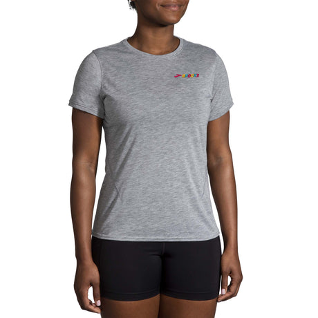 Brooks DIstance 2.0 t-shirt de course femme face-Heather Ash/Brooks Multi