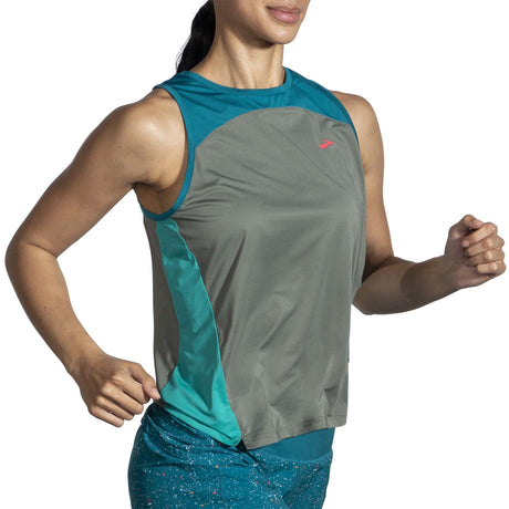 Brooks Sprint Free Tank 2.0 camisole de course femme live- Dark Pebble/Lagoon/Nile Green