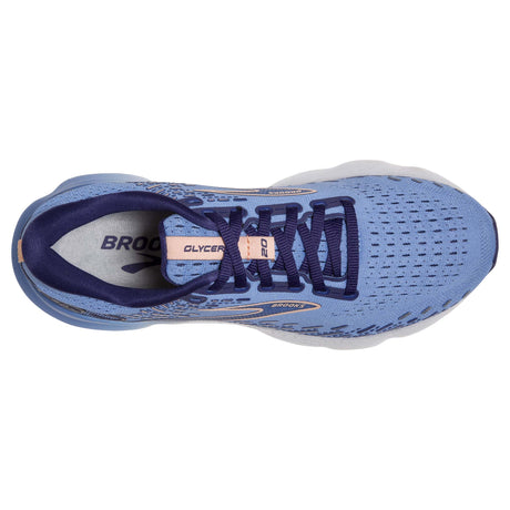 Brooks Glycerin 20 running femme blissful blue peach white empeigne