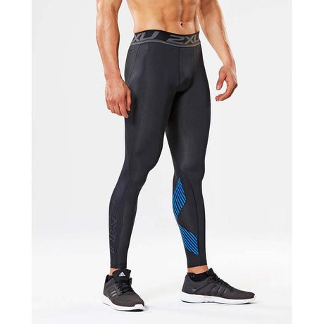 2XU Accelerate men's compression tights black arrow stripe lv