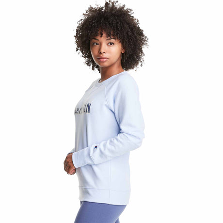 Champion Powerblend Classic Crew Block Logo chandail molletonné pour femme Collage Blue angle