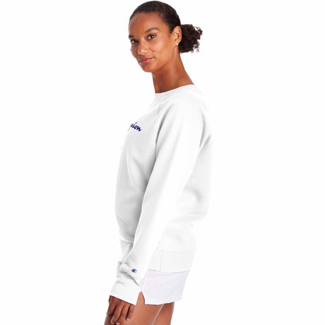 Champion Powerblend Classic Crew Script Logo chandail molletonné pour femme Blanc angle