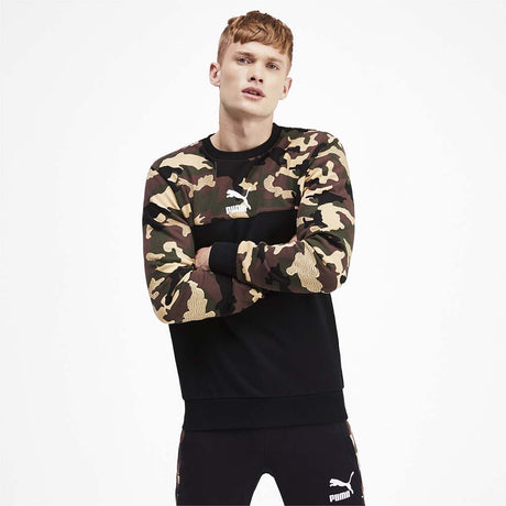 Puma Classics Men's Placement Print Crewneck Sweatshirt black camo lv