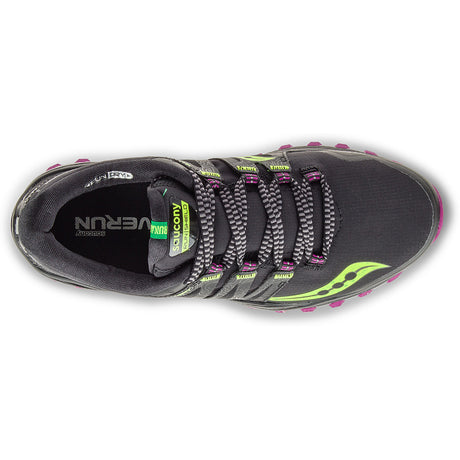 Saucony Xodus ISO Runshield chaussure de course a pied trail femme noir citron framboise uv