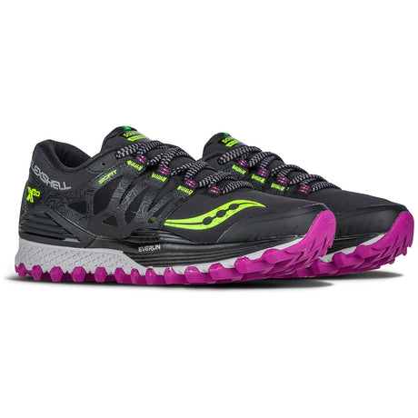 Saucony Xodus ISO Runshield chaussure de course a pied trail femme noir citron framboise paire