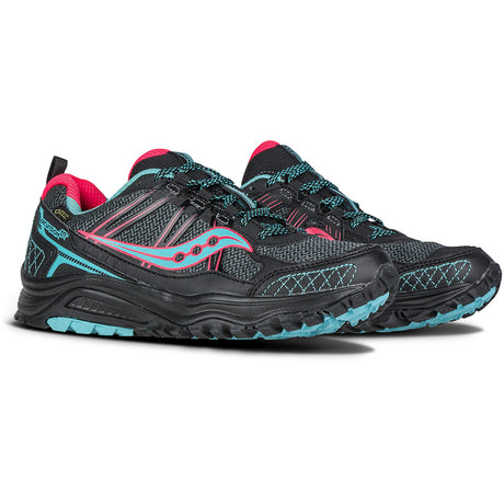 Saucony Excursion Tr10 GTX chaussure de course a pied trail femme noir corail bleu paire